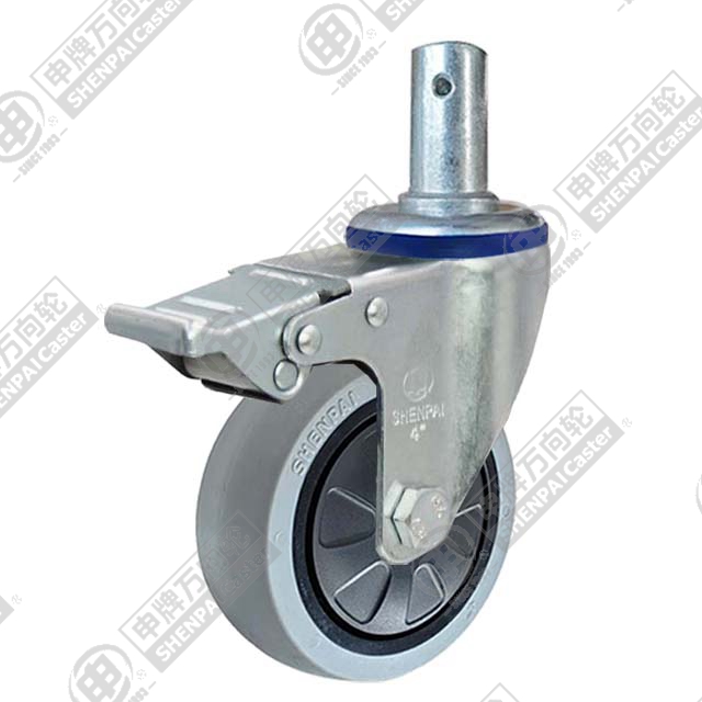 5" Round Stem Swivel Caster, Plastic-core TPE Wheel, Total Lock Brake