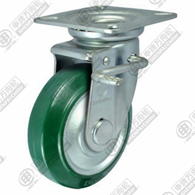 3" Top Plate Swivel Caster, Steel Core Rubber Wheel, Total Lock Brake