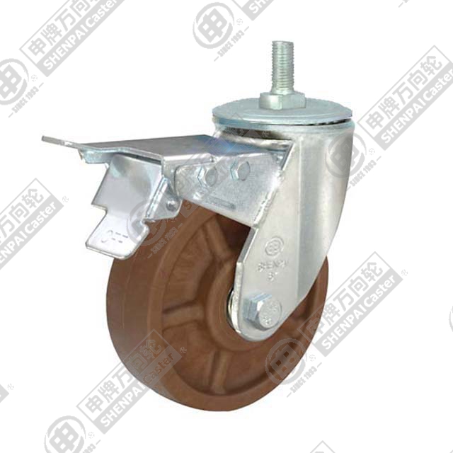 5" Threaded Stem Swivel Caster, High Temperature Nylon Wheel, Total Lock Brake, M20*32