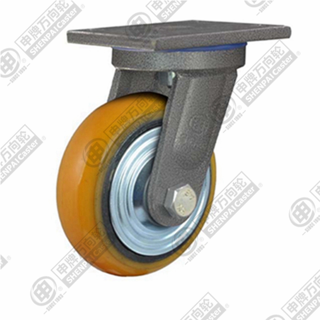 5" Top Plate Swivel Caster, Iron Core Polyurethane Wheel
