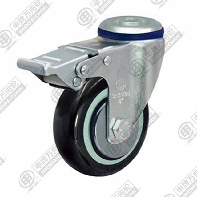 5" Bolt Hole Swivel Caster, Plastic-core Polyurethane Wheel, Total Lock Brake