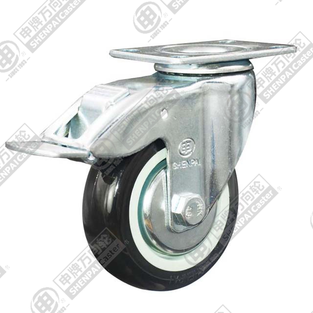 3" Top Plate Swivel Caster, Plastic-core Polyurethane Wheel, Total Lock Brake