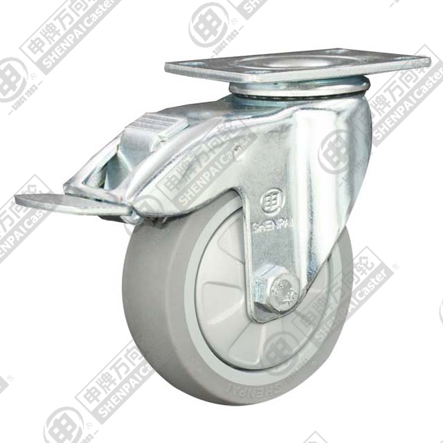 3" Top Plate Swivel Caster, Plastic-core TPE Wheel, Total Lock Brake
