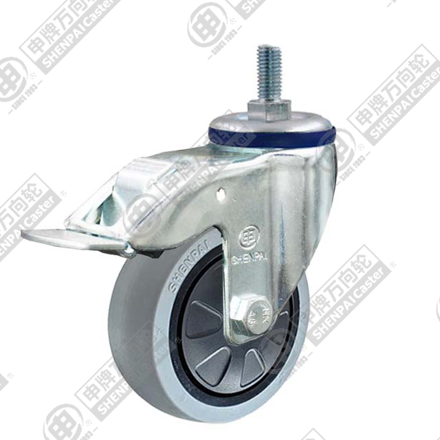 3" Threaded Stem Swivel Caster, Plastic-core TPE Wheel, Total Lock Brake, M12*25