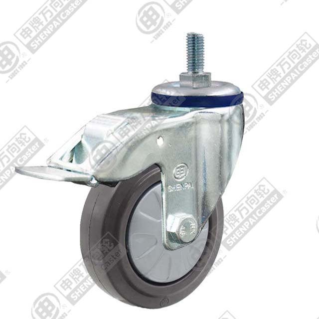 3" Threaded Stem Swivel Caster, Nylon Core Rubber Wheel, Total Lock Brake, M12*25