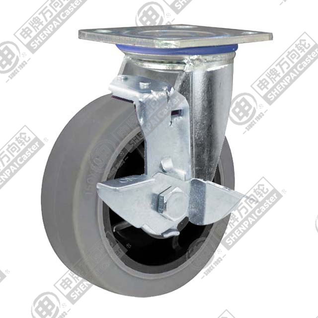 4" Top Plate Swivel Caster, Plastic-core TPE Wheel, Rear Parking Brake