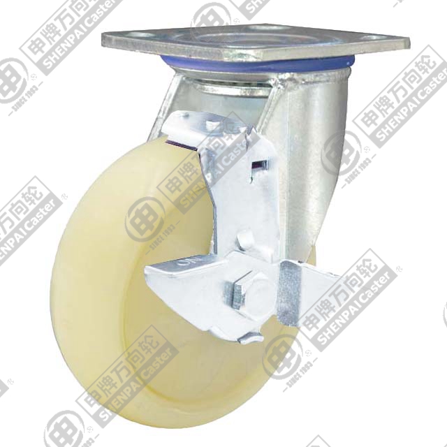 4" Top Plate Swivel Caster, Polypropylene Wheel, Rear Parking Brake