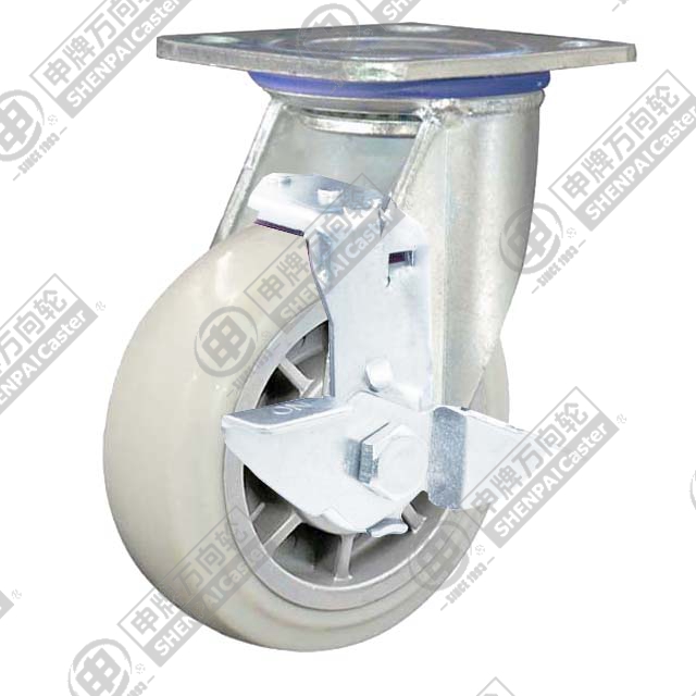 6" Top Plate Swivel Caster, Plastic-core Nylon Wheel, Rear Parking Brake
