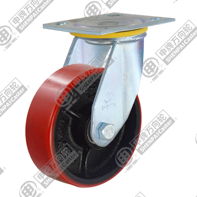 5" Top Plate Swivel Caster, Iron Core Polyurethane Wheel