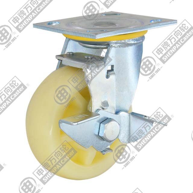 4" Top Plate Swivel Caster, Polypropylene Wheel, Rear Parking Brake