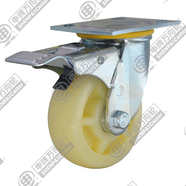 4" Top Plate Swivel Caster, Polypropylene Wheel, Total Lock Brake