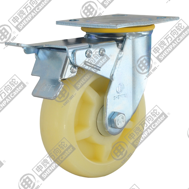 4" Top Plate Swivel Caster, Polypropylene Wheel, Total Lock Brake