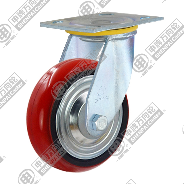 8" Top Plate Swivel Caster, Iron Core Polyurethane Wheel