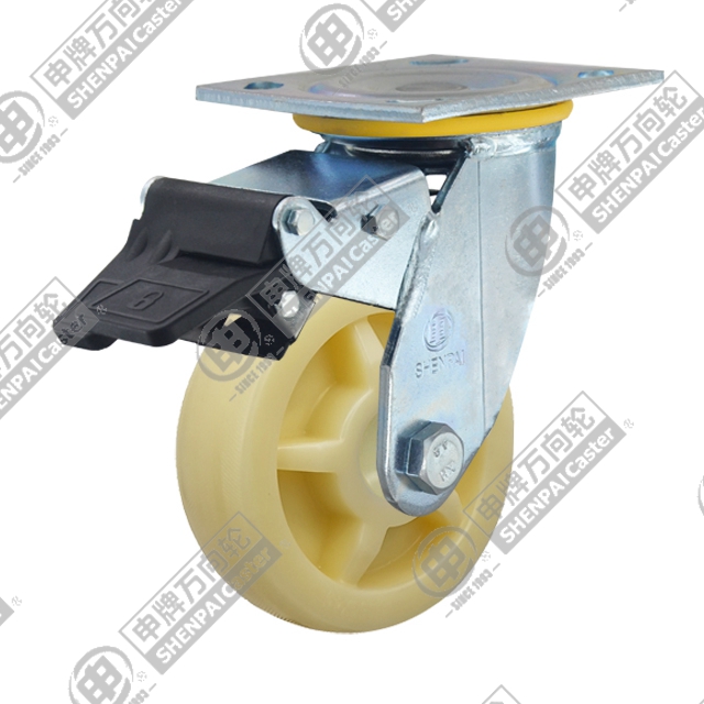 6" Top Plate Swivel Caster, Polypropylene Wheel, Total Lock Brake
