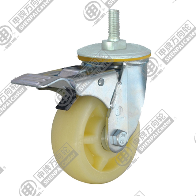 6" Threaded Stem Swivel Caster, Polypropylene Wheel, Total Lock Brake, M20*32