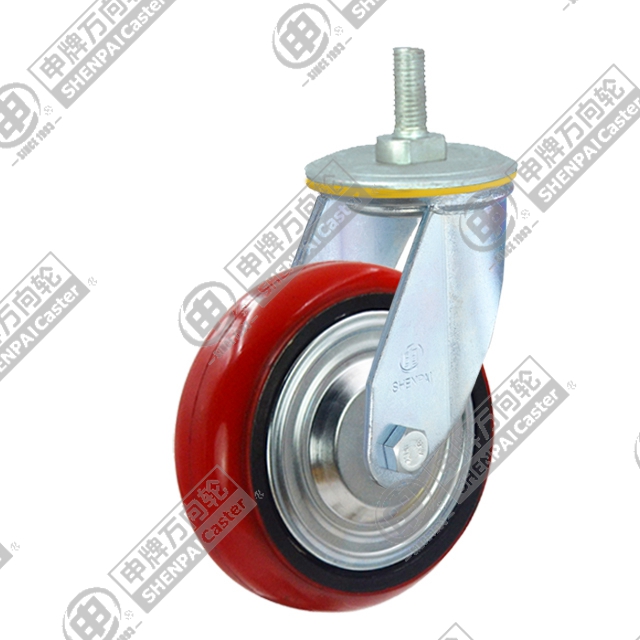 6" Threaded Stem Swivel Caster, Iron Core Polyurethane Wheel, M20*32
