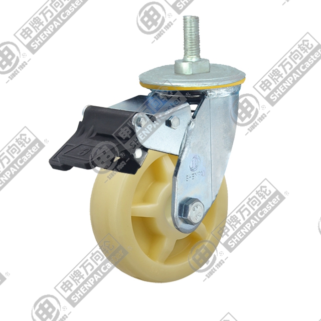 6" Threaded Stem Swivel Caster, Polypropylene Wheel, Total Lock Brake, M20*32
