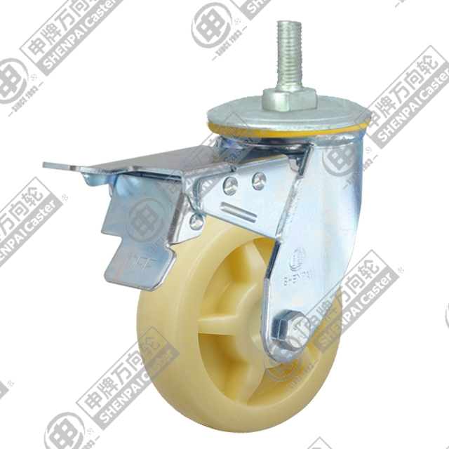 8" Threaded Stem Swivel Caster, Polypropylene Wheel, Total Lock Brake, M20*32