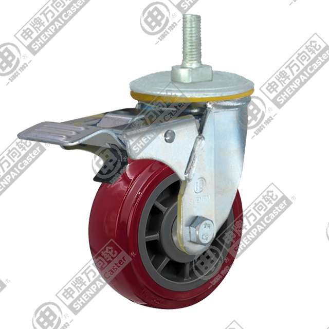 8" Threaded Stem Swivel Caster, Plastic-core Polyurethane Wheel, Total Lock Brake, M20*32