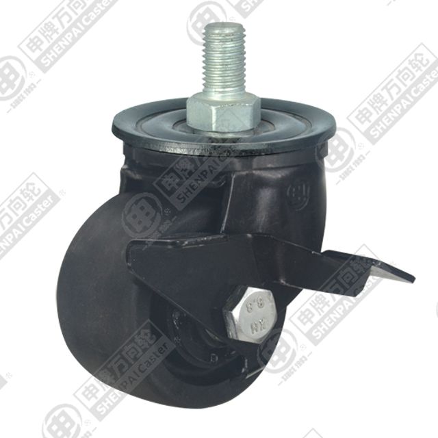 2.5" Threaded Stem Swivel Caster, Integral Nylon Wheel, Rear Parking Brake, M12*25