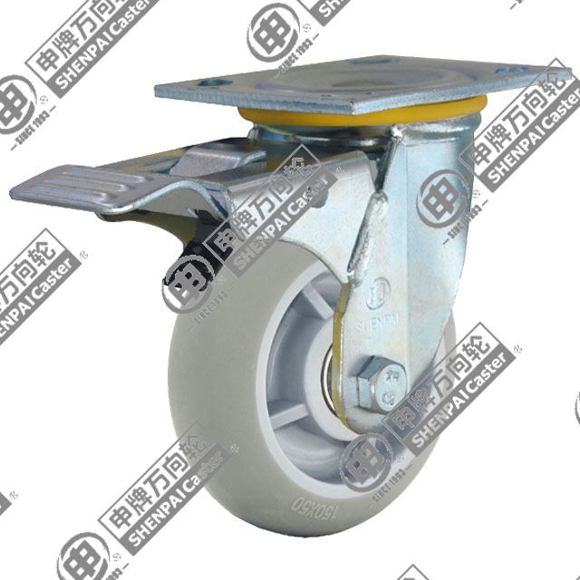 4" Top Plate Swivel Caster, Plastic-core TPE Wheel, Total Lock Brake