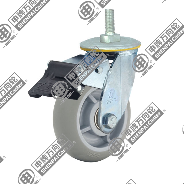 5" Threaded Stem Swivel Caster, Plastic-core TPE Wheel, Total Lock Brake, M20*32