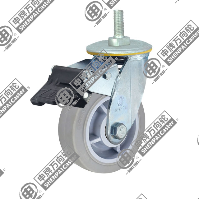 5" Threaded Stem Swivel Caster, Plastic-core TPE Wheel, Total Lock Brake, M20*32
