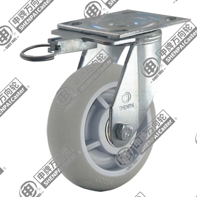 5" Top Plate Swivel Caster, Plastic-core TPE Wheel, Direction Lock Brake
