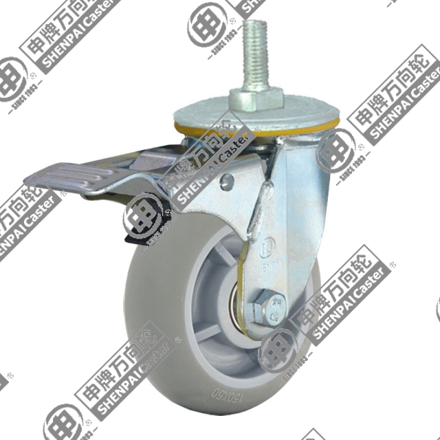 6" Threaded Stem Swivel Caster, Plastic-core TPE Wheel, Total Lock Brake, M20*32