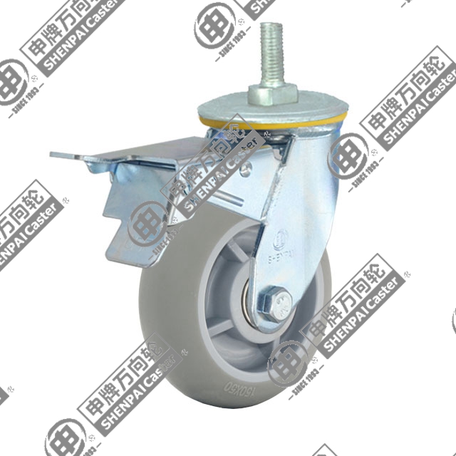 8" Threaded Stem Swivel Caster, Plastic-core TPE Wheel, Total Lock Brake, M20*32