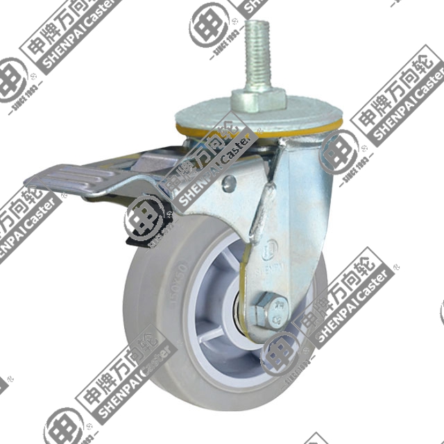 6" Threaded Stem Swivel Caster, Plastic-core TPE Wheel, Total Lock Brake, M20*32