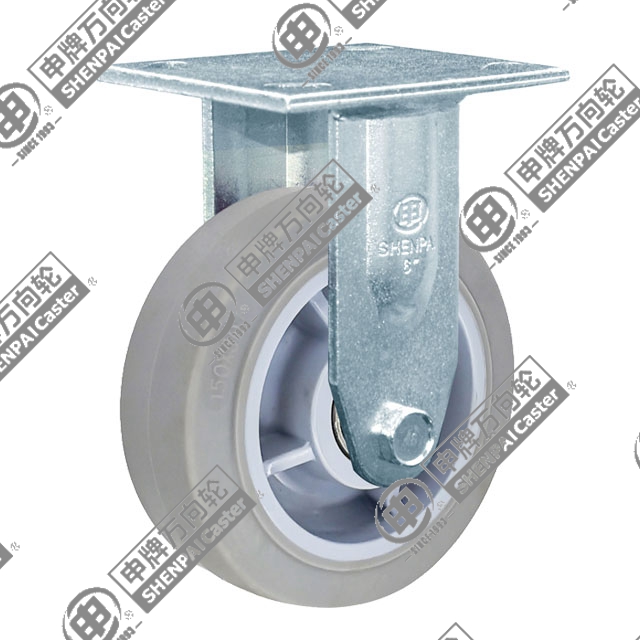 6" Top Plate Fixed Caster, Plastic-core TPE Wheel