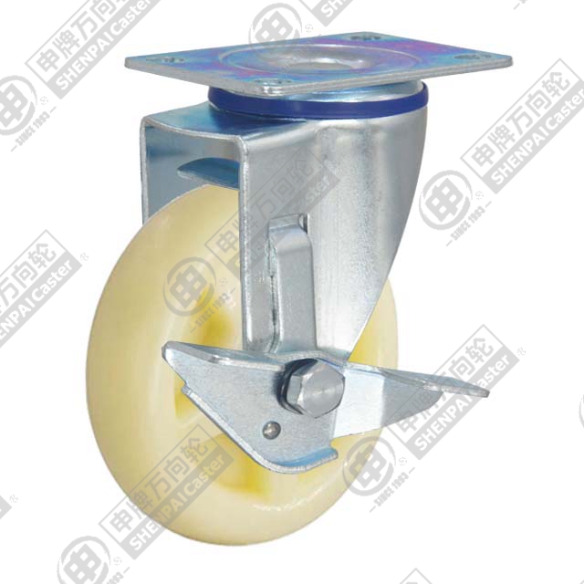 3.5" Top Plate Swivel Caster, Polypropylene Wheel, Rear Parking Brake