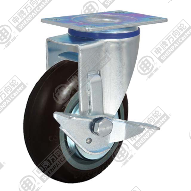 4" Top Plate Swivel Caster, Plastic-core Nylon Wheel, Rear Parking Brake