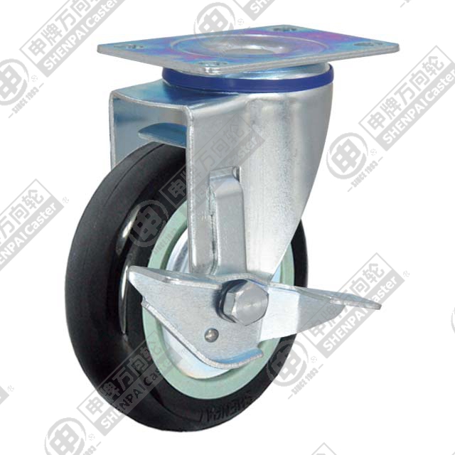 4" Top Plate Swivel Caster, Plastic-core Polyurethane Wheel, Rear Parking Brake