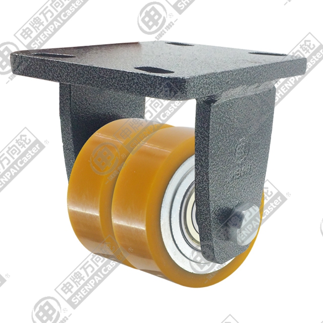 5" Top Plate Fixed Caster, Iron Core Polyurethane Wheel