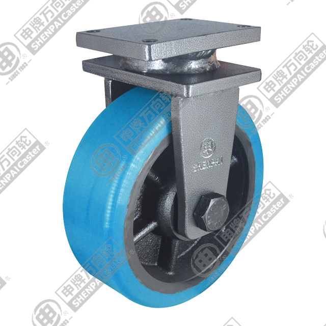 14" Top Plate Fixed Caster, Iron Core Polyurethane Wheel