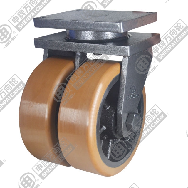 14" Top Plate Swivel Caster, Iron Core Polyurethane Wheel