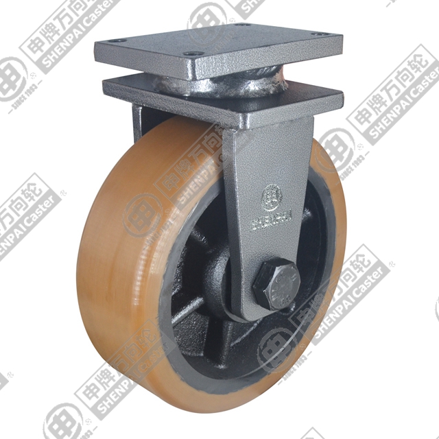 14" Top Plate Fixed Caster, Iron Core Polyurethane Wheel