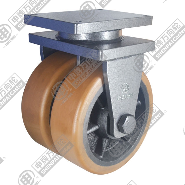 14" Top Plate Fixed Caster, Iron Core Polyurethane Wheel