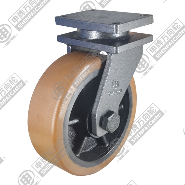 6" Top Plate Swivel Caster, Iron Core Polyurethane Wheel