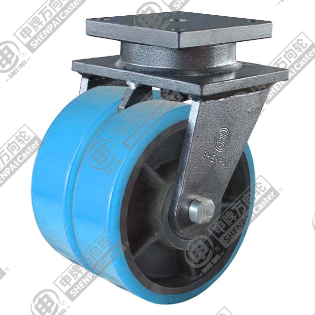 10" Top Plate Swivel Caster, Iron Core Polyurethane Wheel