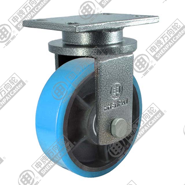 8" Top Plate Fixed Caster, Iron Core Polyurethane Wheel