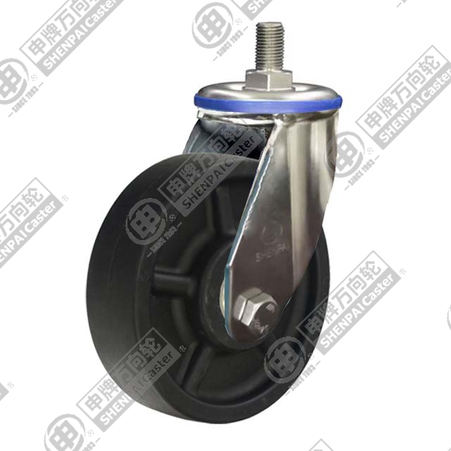 4" Threaded Stem Swivel Caster, Stainless Steel Frame, High Temperature Nylon Wheel, M20*45