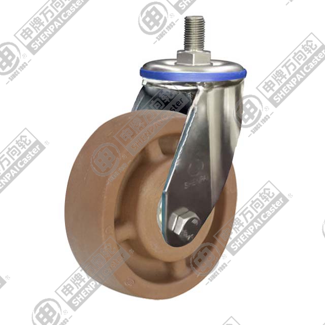 6" Threaded Stem Swivel Caster, Stainless Steel Frame, High Temperature Nylon Wheel, M20*45