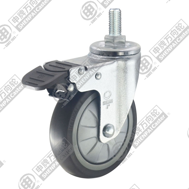 3" Threaded Stem Swivel Caster, Plastic-core TPE Wheel, Total Lock Brake, M12*25