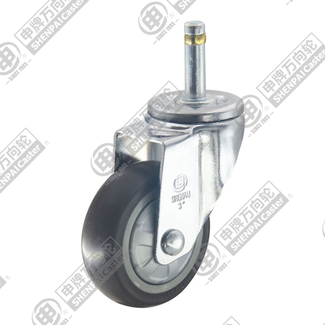 4" Threaded Stem Swivel Caster, Plastic-core TPE Wheel, Total Lock Brake, M12*25