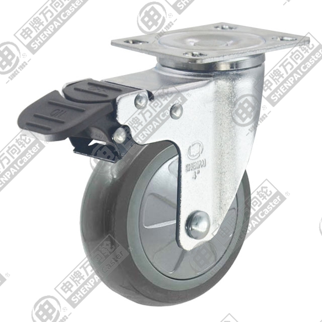 3" Top Plate Swivel Caster, Plastic-core Polyurethane Wheel, Total Lock Brake
