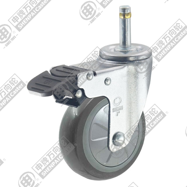 3" Bolt Hole Swivel Caster, Plastic-core Polyurethane Wheel, Total Lock Brake