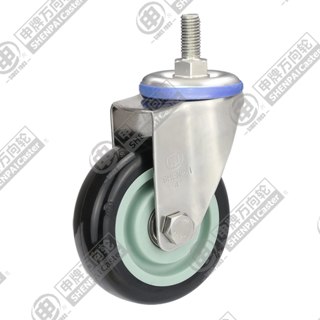 4" Threaded Stem Swivel Caster, Stainless Steel Frame, Plastic-core Polyurethane Wheel, M12*25